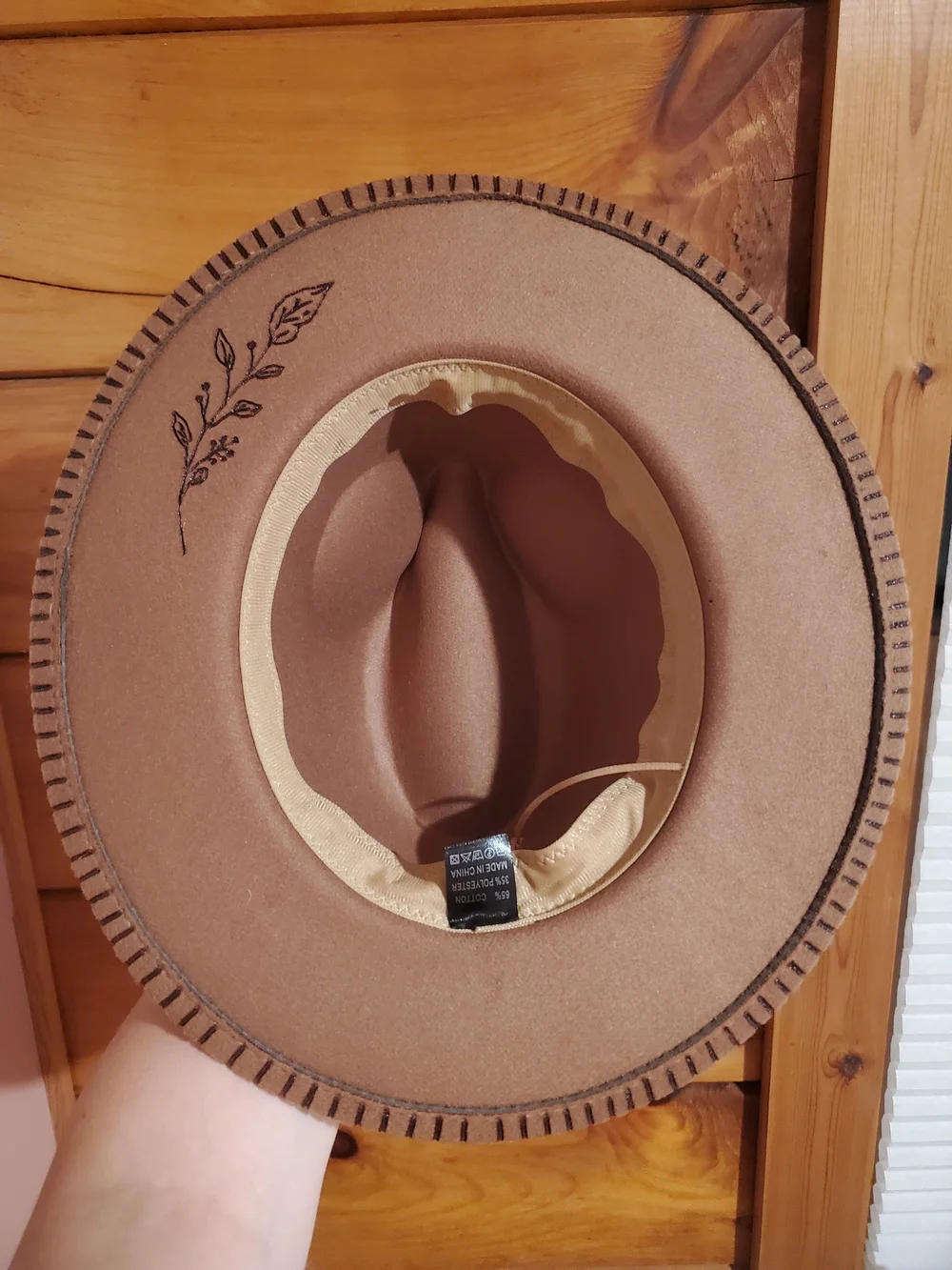Embroidered Brown Felt Hat with Floral Accents